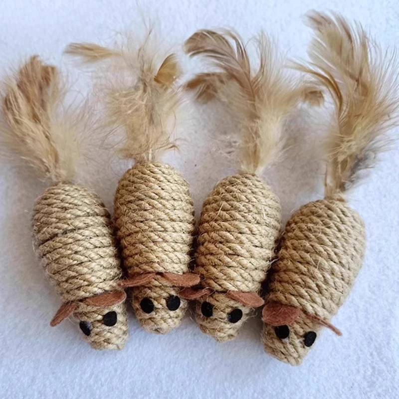 

Pet Cat Toy, Hemp Rope Chicken Feather Mouse, Cat Self Pleasure Artifact, Durable Bite Resistant Simulation Toy Free Shipping