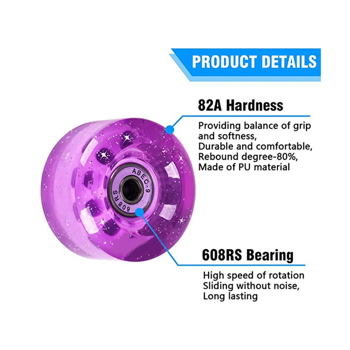 Patines de ruedas con rodamientos, 32X58Mm, 82A, para uso interior o exterior, con llave para extracción de ruedas, color morado, 8 unidades