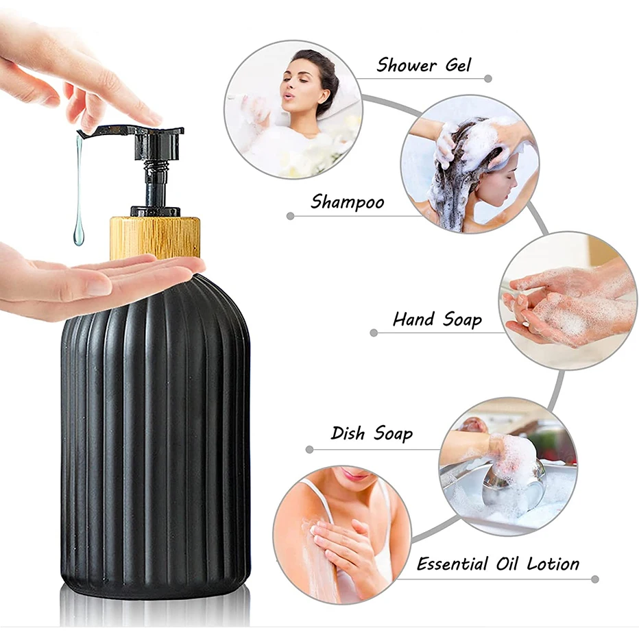 Kitchen Black Dish Soap Dispenser Bottle Set with Tags Countertop Hands Soap&Dish Soap Storage Container for Home Decor