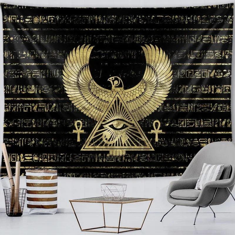 Ancient Egyptian Tapestry Mysterious Symbol Tapestries Wall Hanging Cloth Home The Ankh Pharaoh Old Culture Vintage Wall Decor