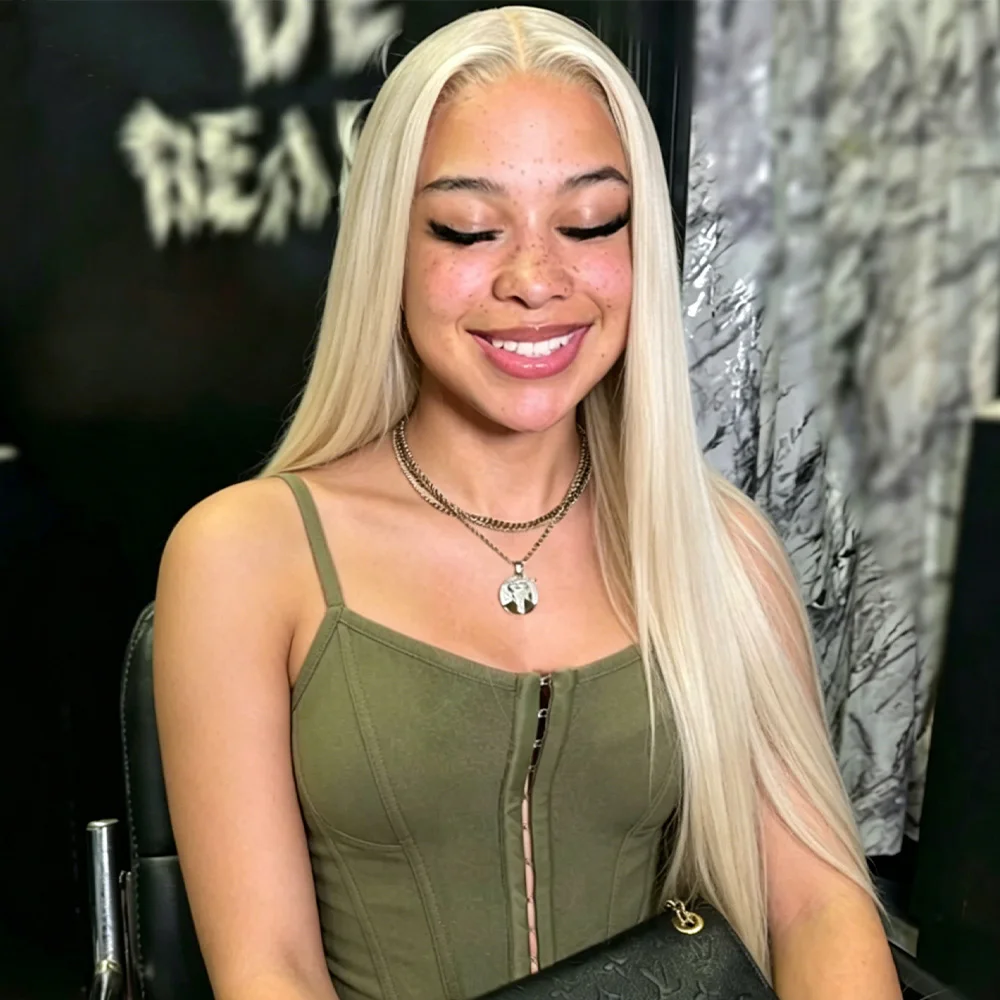 

613 Blonde 13x6 Straight Lace Frontal Human Hair Wig 40 Inch Honey Bone Straight HD Transparent 13x4 Lace Front Wigs 220% Density Pre Plucked Wigs