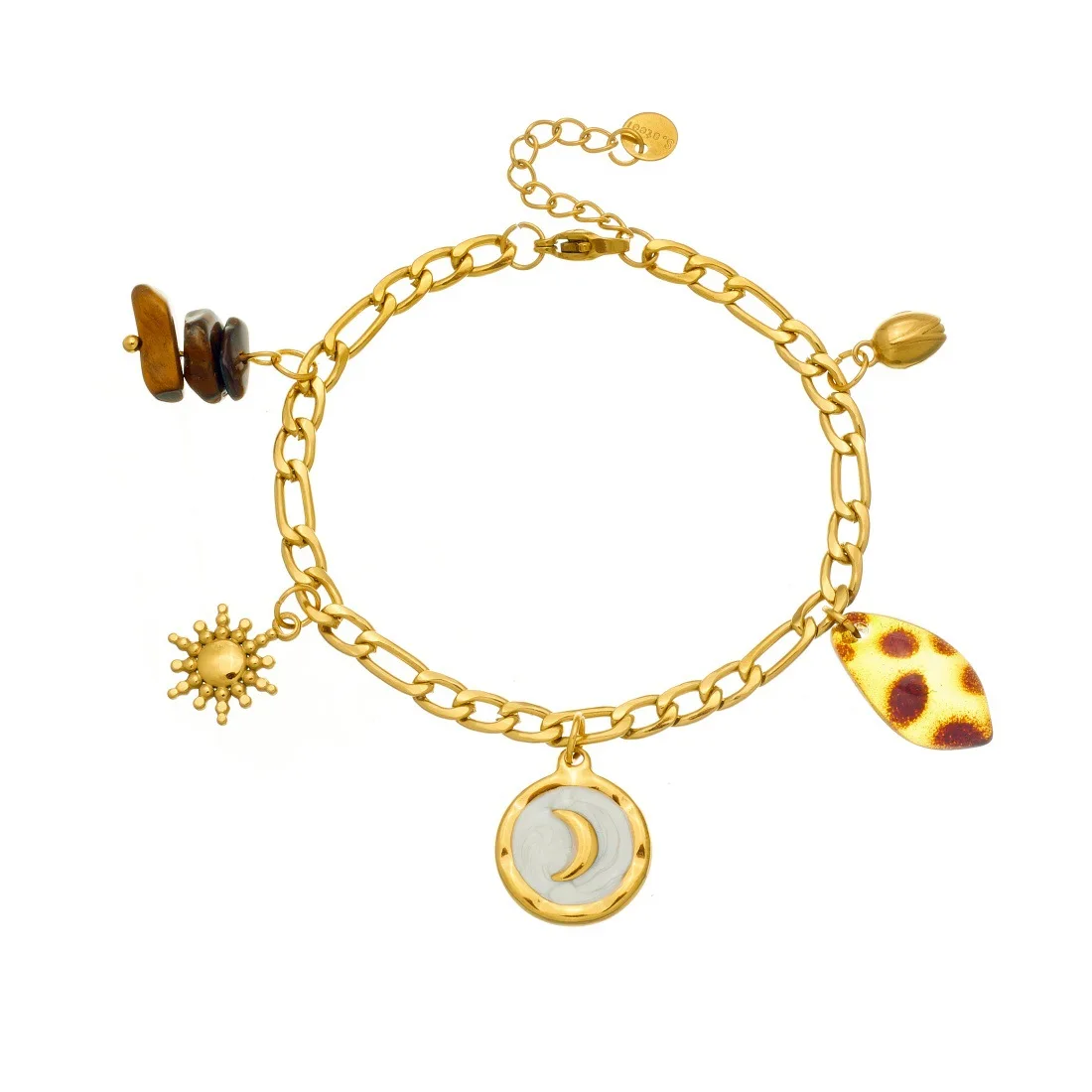 Boho Multi Charm Bracelet Stainless Steel Gold Link Chain Moon Shell Sun Leopard Leaf Stone Vintage Statement Bracelet Gift