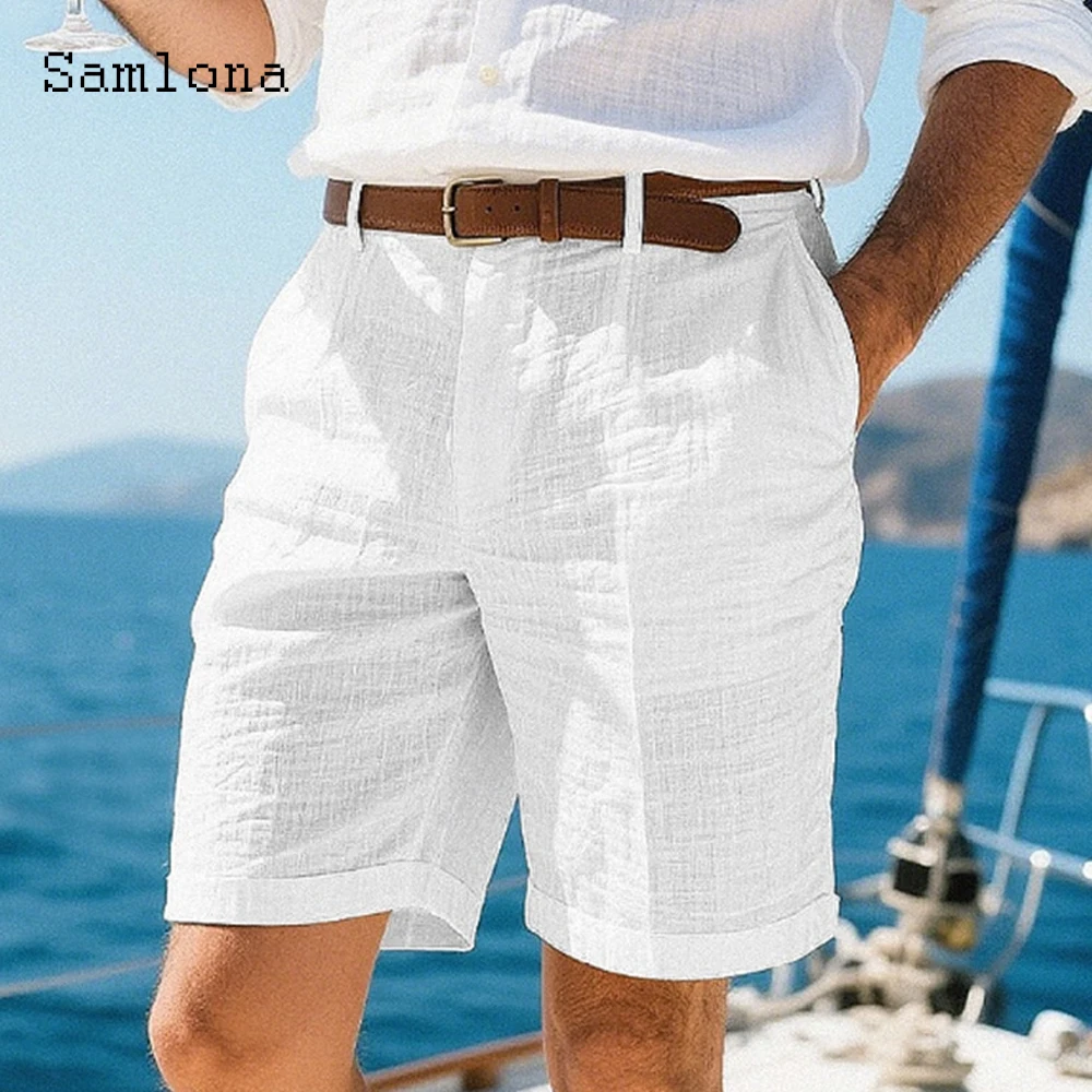 

Лето 2025 г., новые сексуальные базовые шорты с карманами-стойкой, мужские повседневные льняные пляжные шорты, однотонные белые, черные, мягкие шорты на шнурке, новинка
