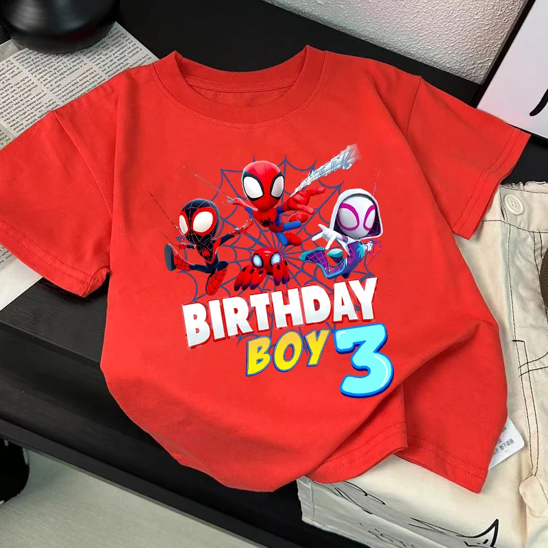 

Футболки с номером «Человек-паук» Marvels, хлопковая футболка для мальчиков на день рождения, детская повседневная одежда с короткими рукавами, летние топы с героями мультфильмов для малышей