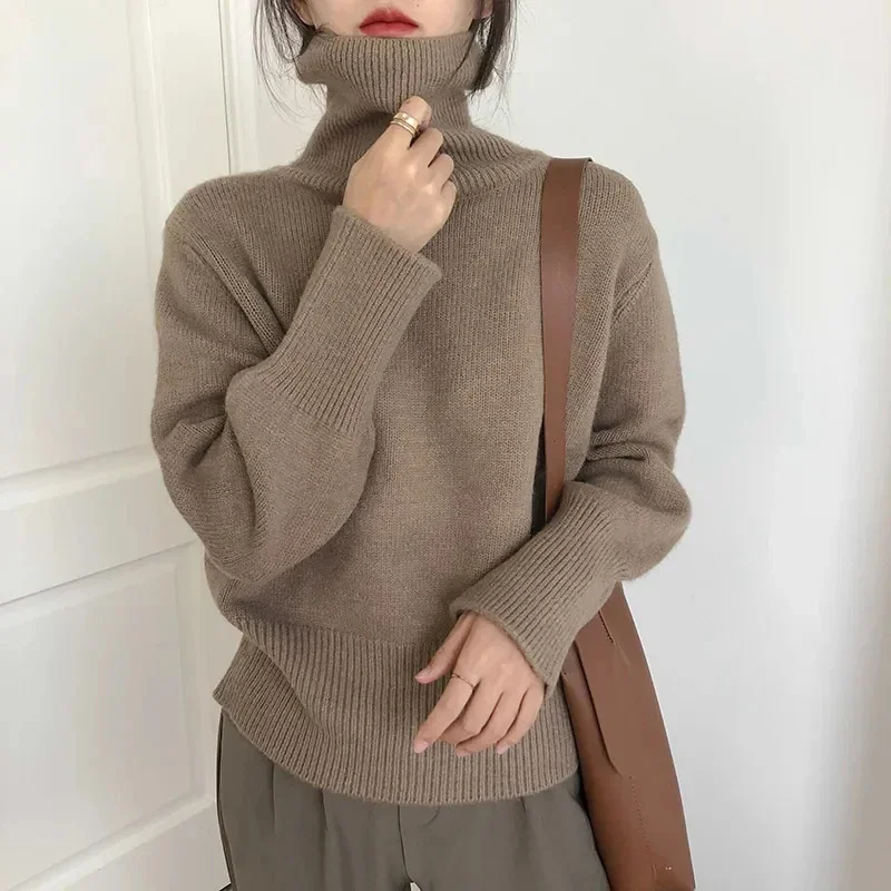 Cashmere elegant sweater knitted turtle neck Women fashion pullovers soft Korean solid loose warm office lady basic jumper