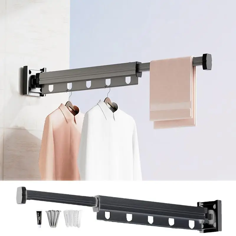 Wall Mounted Laundry Drying Rack Aluminum Folded Rod Clothes Lin Extendable Wall Drying Rack Laundry Hanger Clothes Rack Hanger