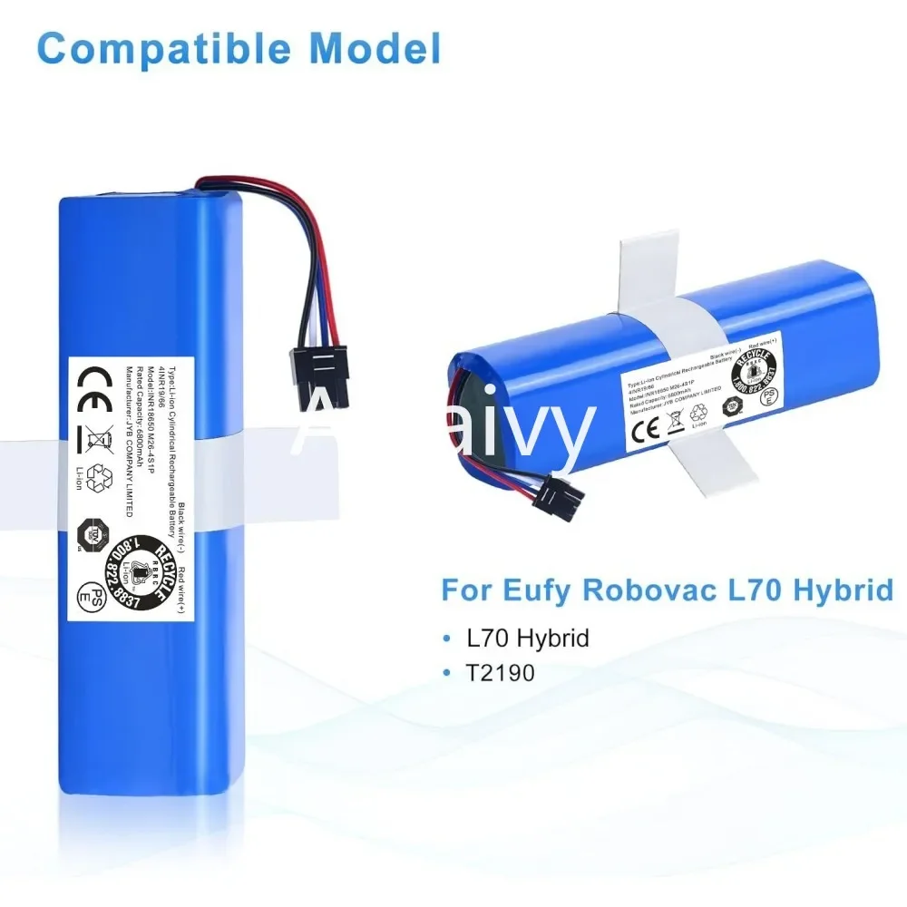 Sostituzione della batteria del vuoto per Eufy Robovac L70 Hybrid T2190, Eufy 360 S9 X90 X95,INR18650M26-4S2P aspirapolvere, 14.4V 6500mAh