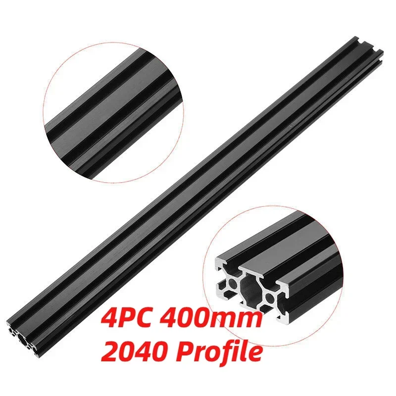 

4pcs 400mm 2040 Aluminum Extrusion Profile Anodized Rail Linear Frame for CNC 3D Printer Parts European Standard Black