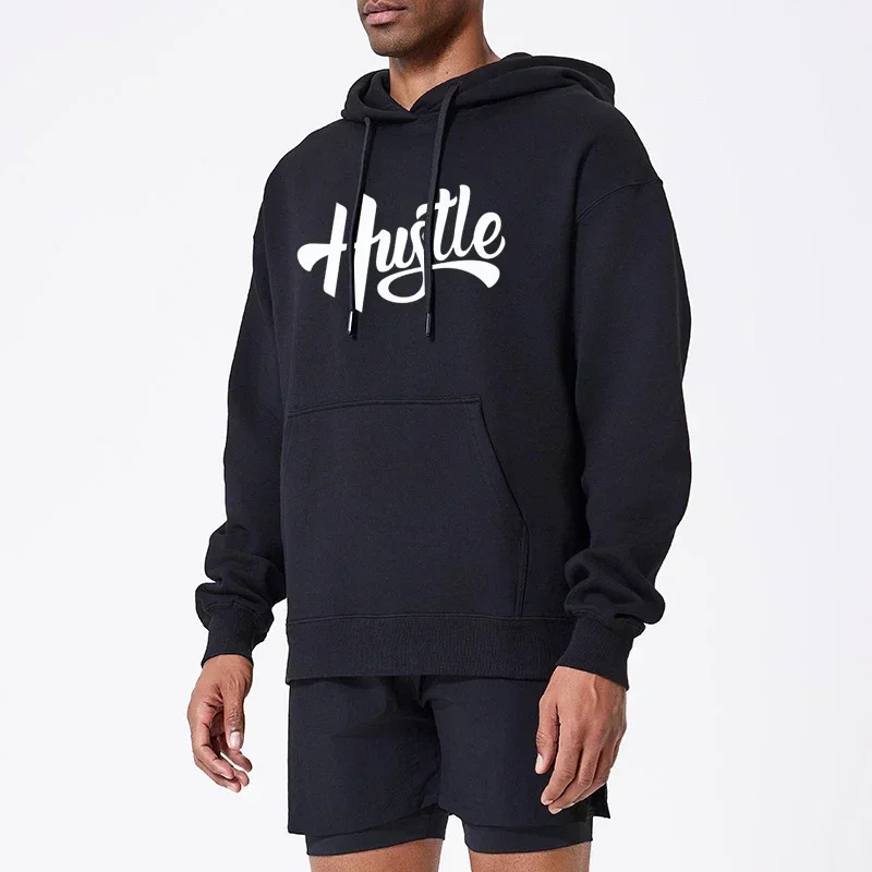 Hustle Letters Sweaters Men's Autumn Long Sleeve Hoodies Casual Loose Sport Hooded Sweatshirts Bottom Shirts Pullovers