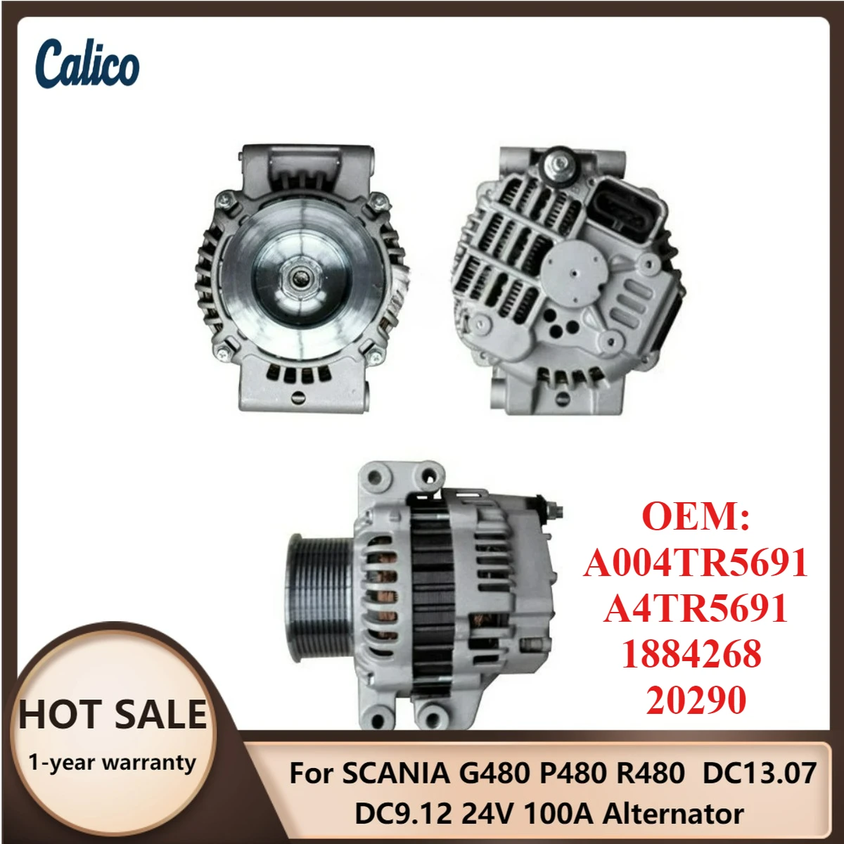 

Высококачественный генератор 24В 100А для SCANIA G480 P480 R480 DC13.07 DC9.12 A004TR5691 A4TR5691 1884268 20290