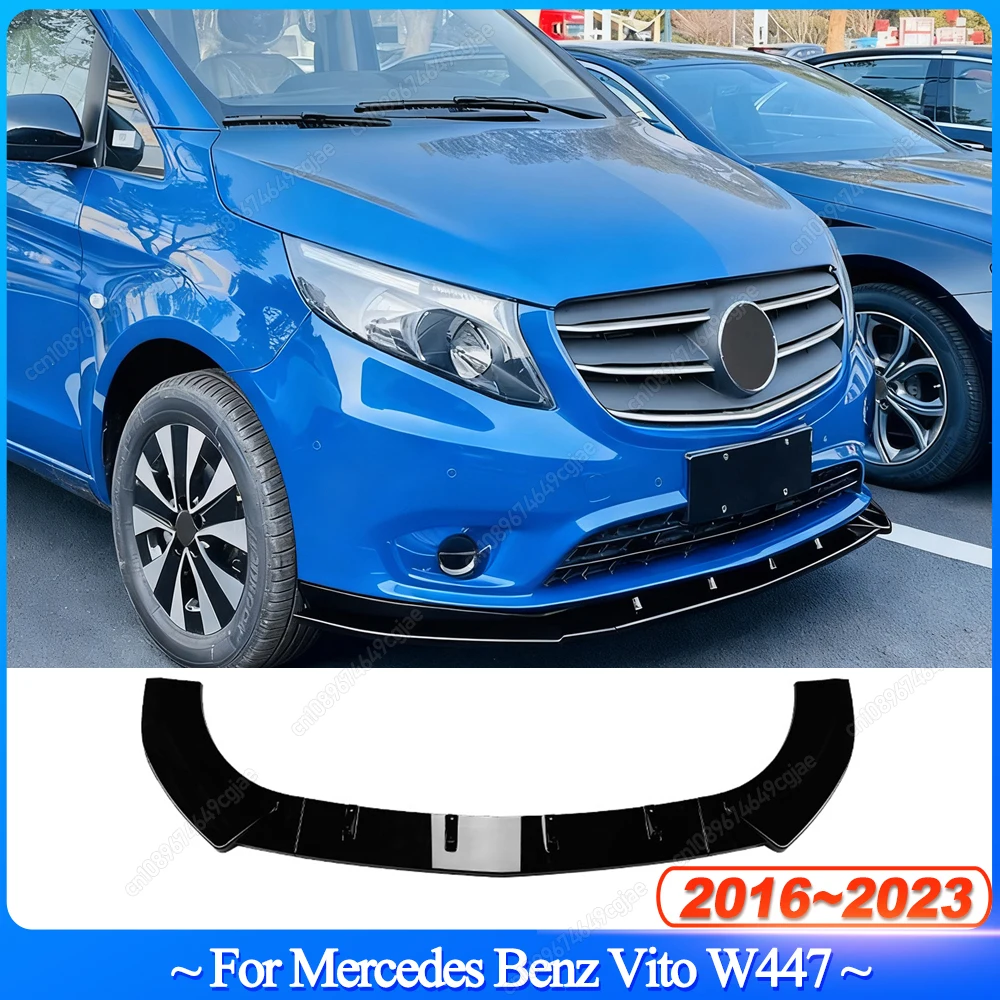 

For Mercedes Benz Vito W447 V220 V250 V260 2016-2023 3Pcs Car Front Bumper Lip Spoiler Splitter ABS Gloss Black Bodykits Tuning