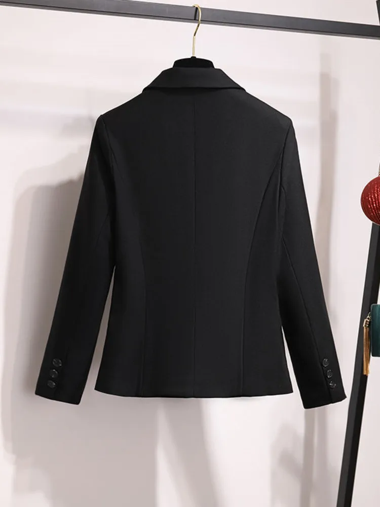 PEONFLY-Blazer preto monocromático feminino, jaqueta casual, manga comprida, casaco solto, senhora do escritório, blazer de botão único, moda, 2020