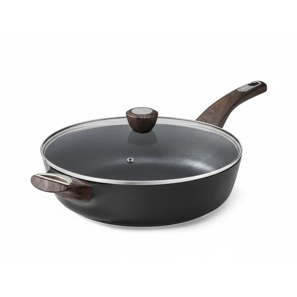 

12 Inch Deep Nonstick Frying Pan with Lid, 5QT Induction Compatible Skillet, Healthy PFOA Free Saute Pan for Easy Cooking