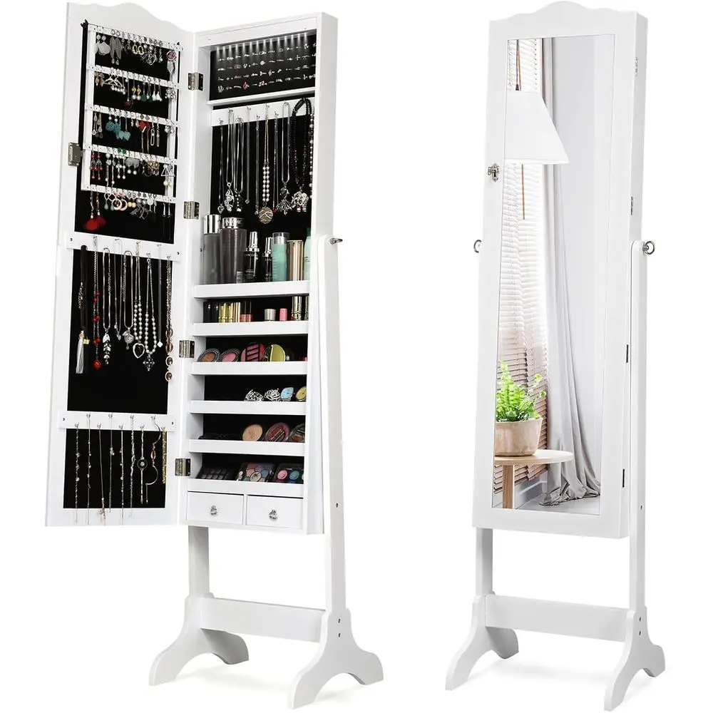 14 LED lry Armoire Cabinet, reestanding lry Storage Organizer with ull Length Mirror and 4 ing Angles, Lockable lry Cabinet with