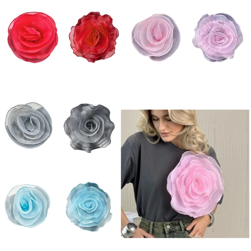 17/27cm Brooch Large Rose Flower Patch Clothing Dress Neck Decoration Artificial Chest Flower Handmade Organza 3D Flower Corsage