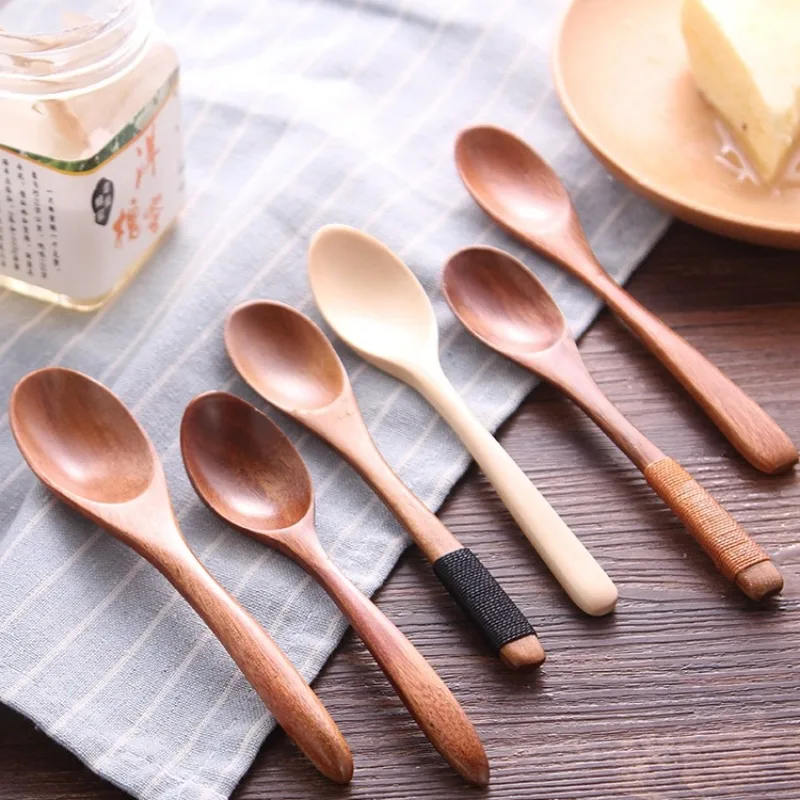 Children\'s Mini Wooden Spoon Seasoning Coffee Dessert Honey Long Spoon Kitchen Wooden Accessories Restaurant Supplies