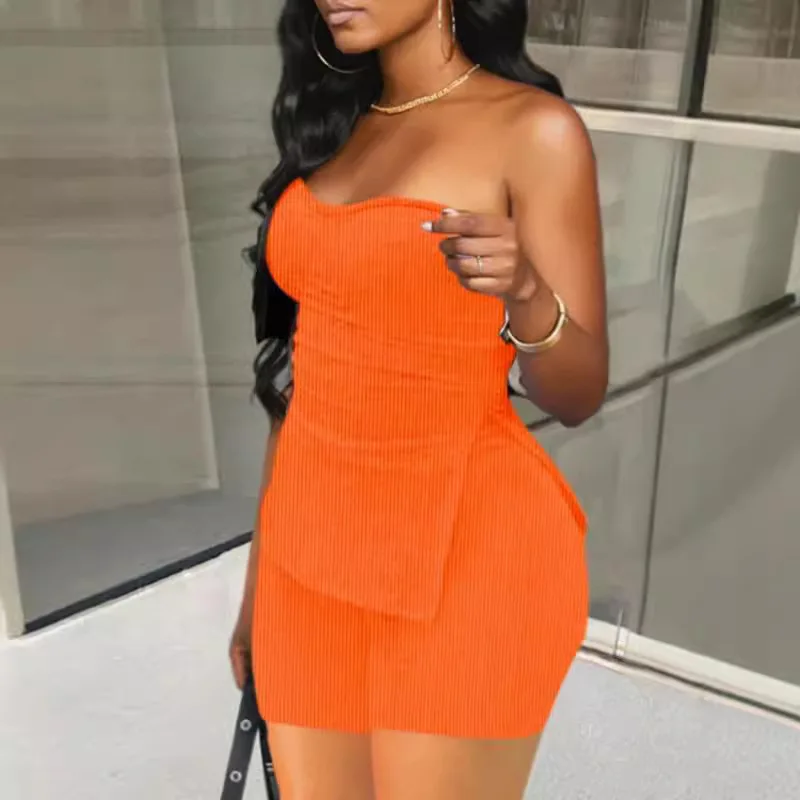 

Лето 2025 г., женский комплект из двух предметов без бретелек, однотонный топ без рукавов, модная повседневная короткая юбка