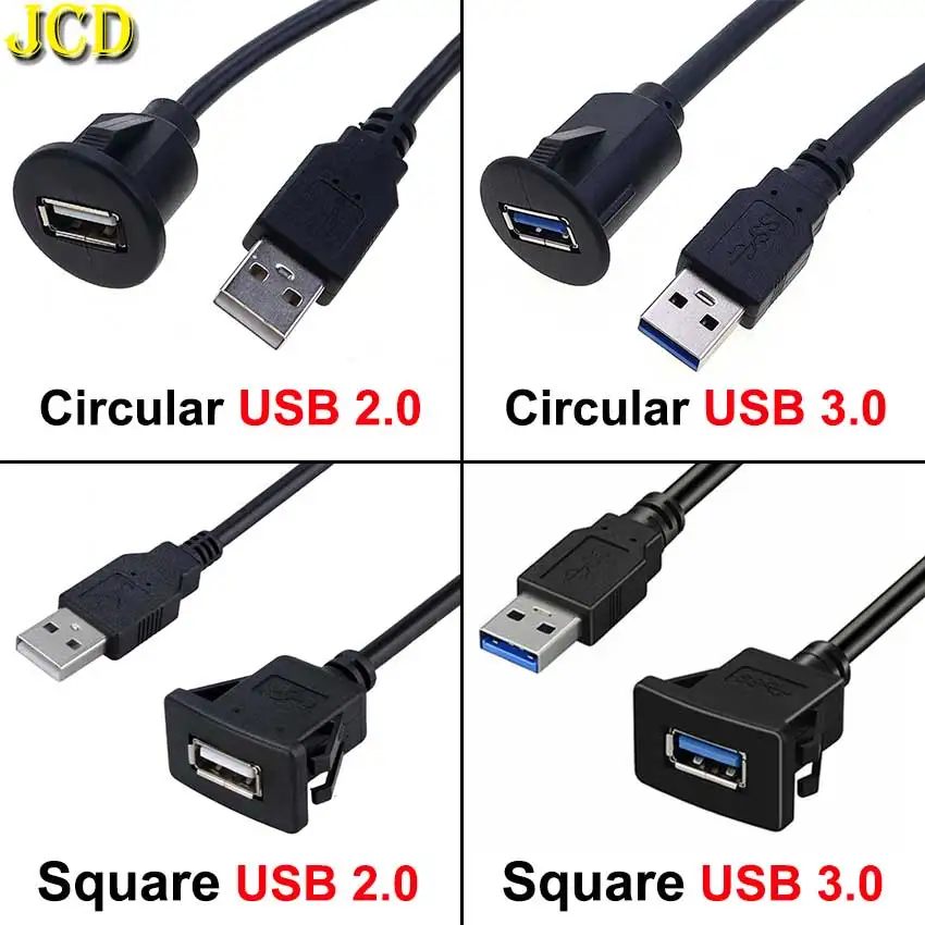 Cable de Extensión USB 2.0 3.0 Macho a Hembra de 0.3/1m, para Montaje Empotrado en Panel, para Coche, Camión, Barco, Motocicleta, Tablero, Cable Impermeable