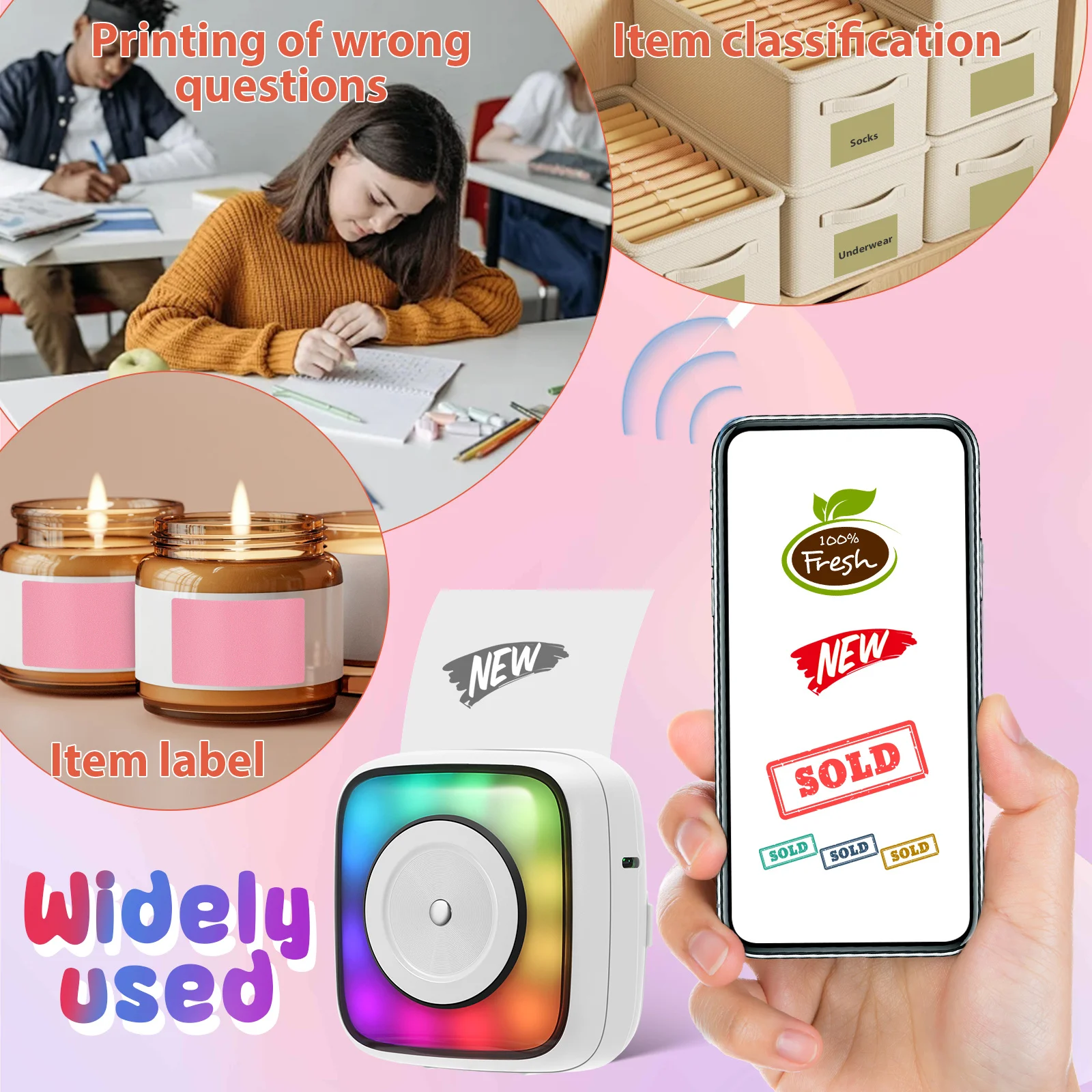 1 Set Mini Thermal Printer Portable Pocket Size Wireless Sticker Printing Machine For Kids Students Small Inkless Label Printer