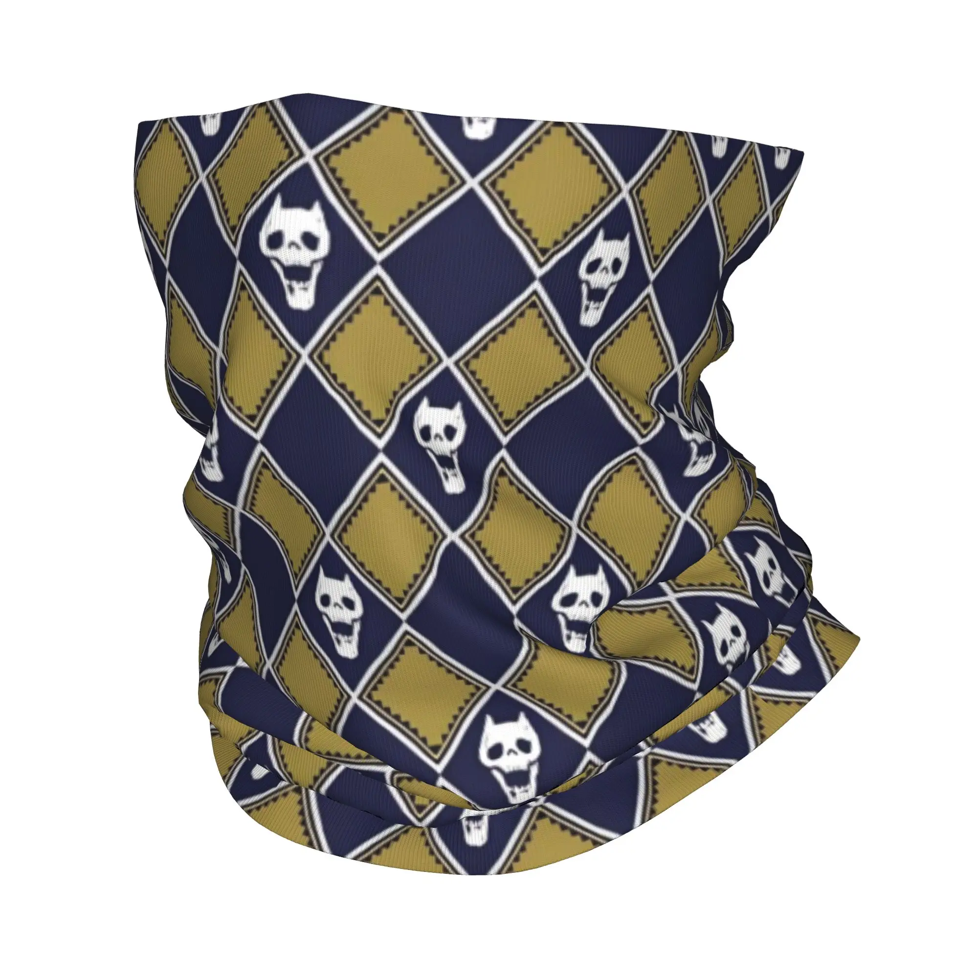 Custom JoJo Gold Blue Bandana Neck Gaiter Windproof Face Scarf Cover Women Men Yoshikage Kira Calavera Headwear Tube Balaclava