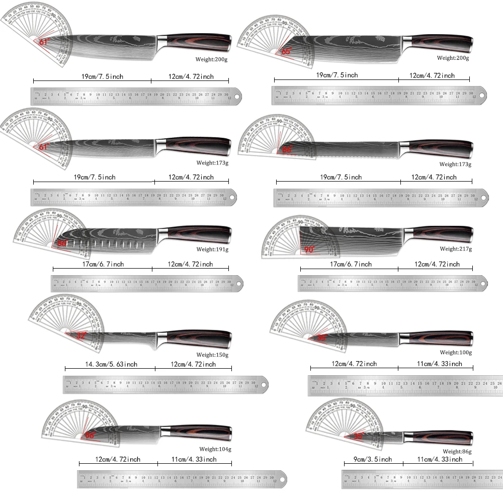 XITUO Chef knife Set 1-10Pcs Kitchen Knives Laser Damascus Pattern Ultra-Sharp Santoku Knife Cleaver Slicing Utility Fruit Knife