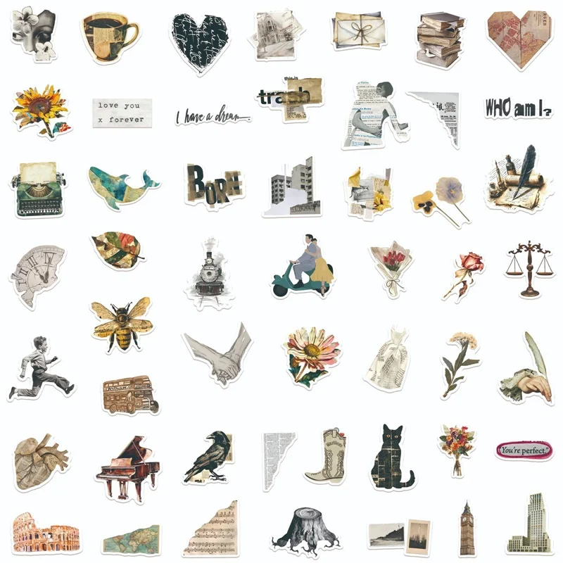 10/30/50 قطعة خمر الفني لزجة PVC ملصق الجمالية القرطاسية DIY بها بنفسك الديكور سكرابوكينغ الأطفال اللوازم المدرسية #2