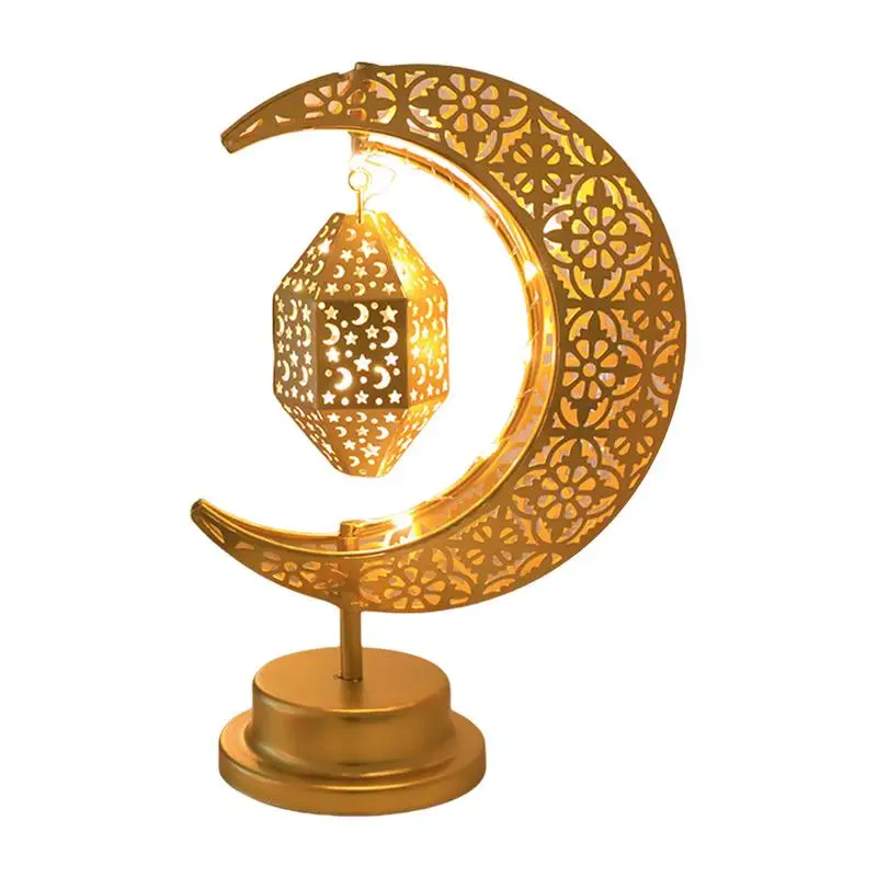 Ramadan Dekoracyjne lampki świąteczne Iron Art Moon Star Ozdoby na baterie Eid Mubarak Dekoracja Lampa stołowa Prezenty na Ramadan