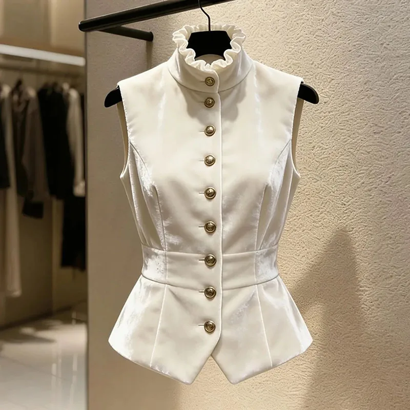 

Новая элегантная женская жилетка 2026 года: модный осенне-зимний жилет без рукавов с воротником-стойкой для повседневного образа