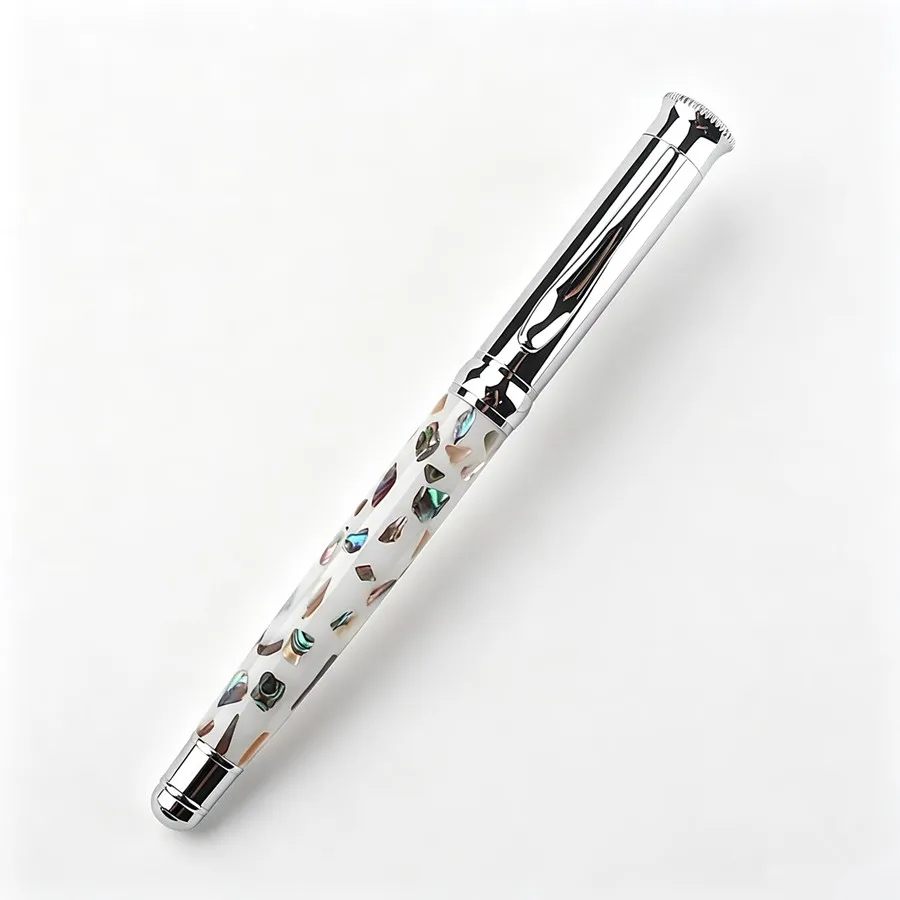 Luxury Abalone Shell Fountain Pen Beautiful Handmade Inlaid Shell Pen Silver Metal Trim Gift Pen
