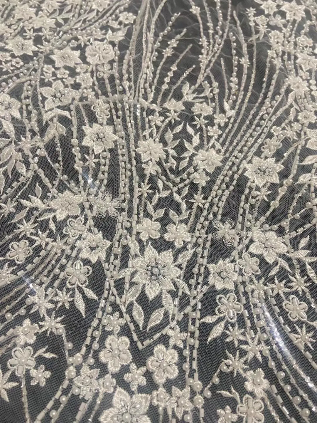 

French Net Tulle Lace Fabric L-13028750 High Quality African Nigerian Mesh Lace beads Fabrics For Party