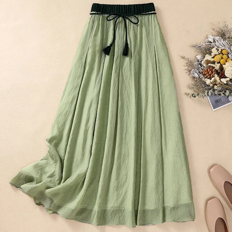 

Fashion Solid Color Elastic Tassel Lace Up All-match Skirts Female Clothing 2024 Summer New Loose Casual High Waist Skirts