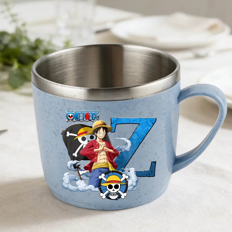 One Piece Double Layer Anti-scalding Stainless Steel Cups Kid Plastic Handle Coffee Milk Mug Luffy Water Cup Home Office Tumbler view 4