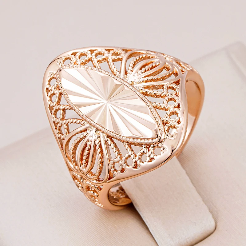 Kinel Fashion Creative Carving Glossy Rings for Women Unusual 585 Rose Gold Color Ethnic Bride Vintage Wedding Jewelry