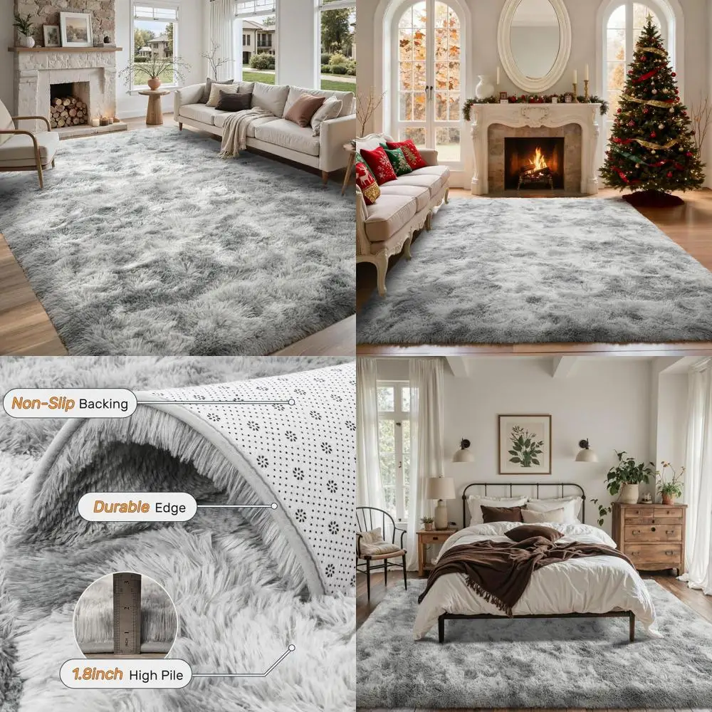 

Серый и белый коврик Shag 6x9 — нескользящий коврик для гостиной, спальни, детской игровой комнаты и общежития