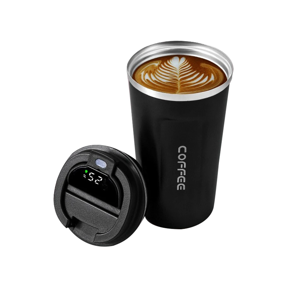 New 510Ml Smart Thermo Bottle for Coffee LED Temperature Display Thermal Mug Insulated Tumbler Coffee Cup Black