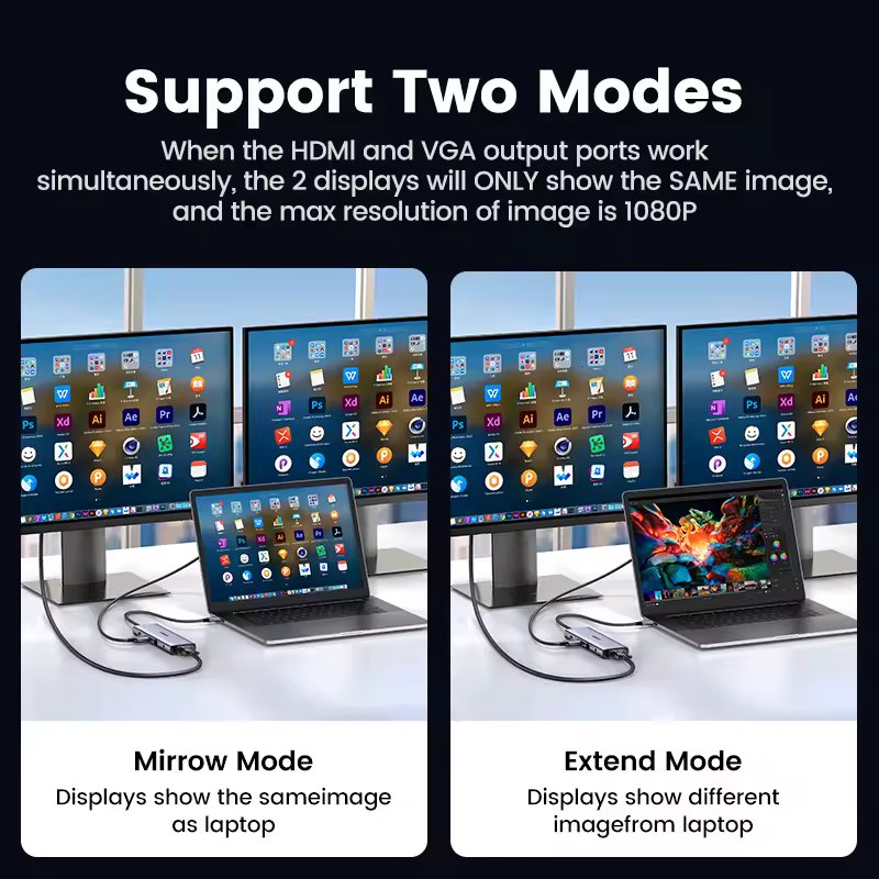 UGREEN 다기능 USB C 허브의 포트가 강조된 이미지