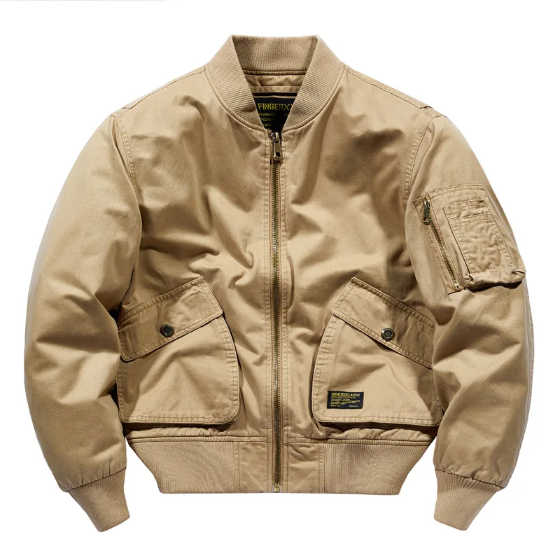 

Autumn Winter 2025 New Fashion Men's Washed Casual Trendy Solid Color O-neck Long Sleeve Plus Size Pocket Pilot Jacket Male Coat