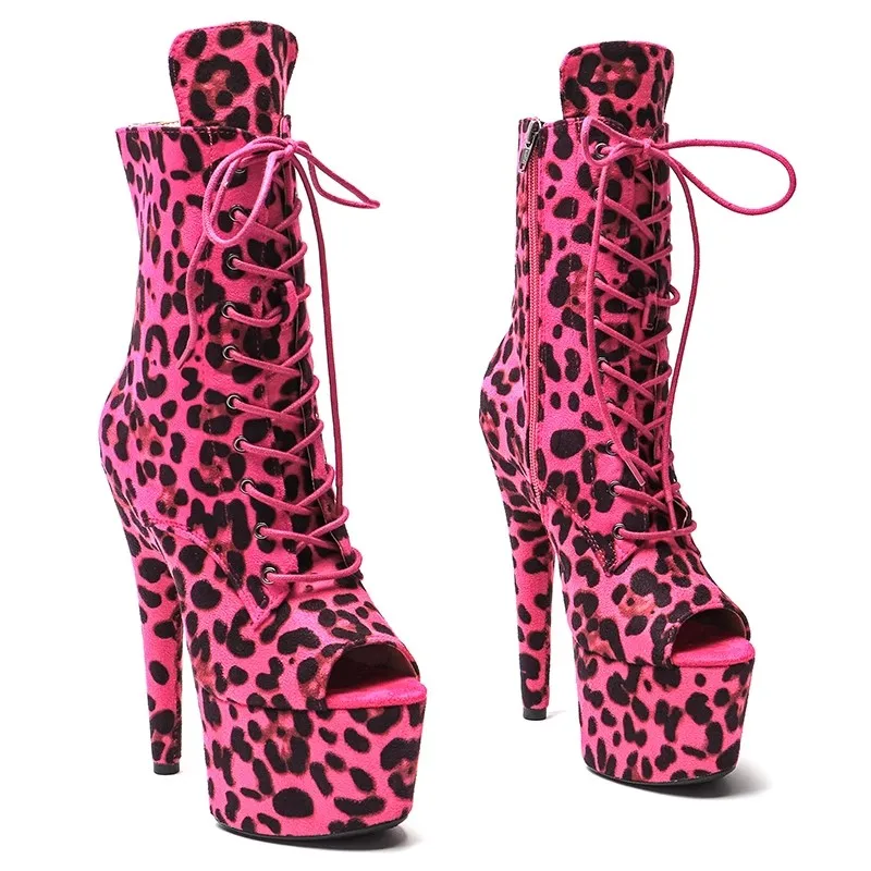 

LAIJIANJINXIA New 17CM/7inches Leopard Upper Pole Dance Shoes High Heel Platform Sexy Nightclub Women's Modern Boots 227