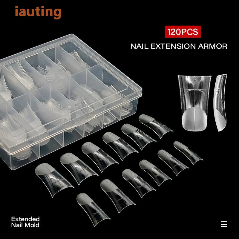 120 pz/scatola stampi per unghie a forma di becco d'anatra doppia forma copertura completa costruzione rapida stampo in gel acrilico punte per unghie finte estensione forme superiori