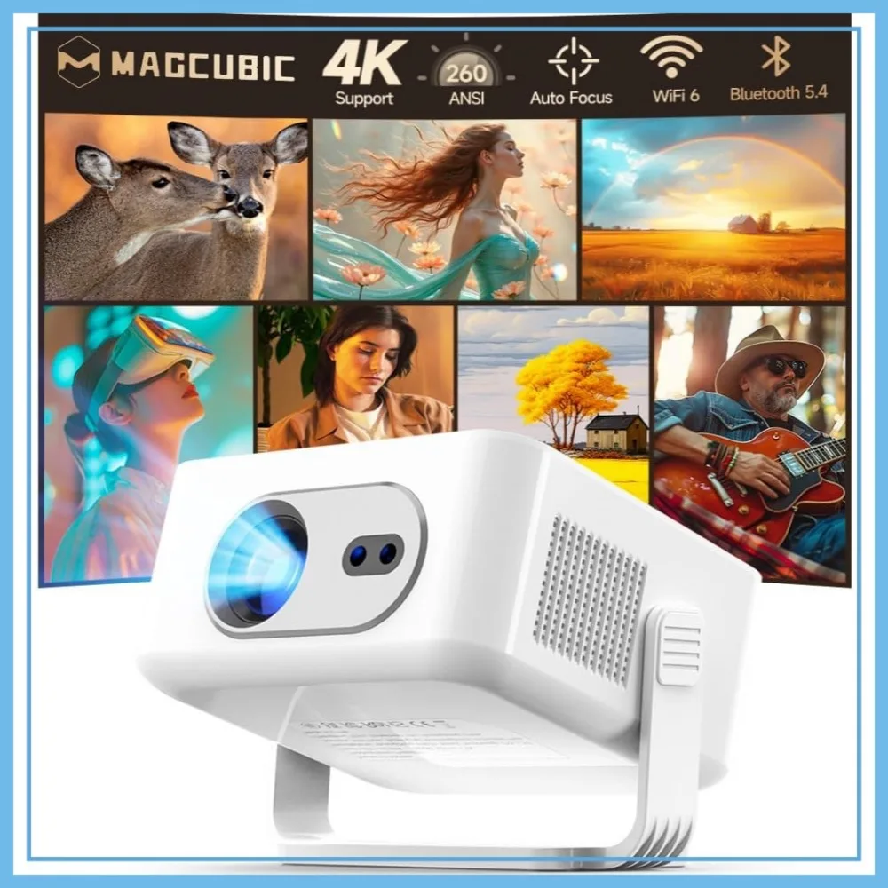 

Portable Projector 4K Support, Auto Focus & Keystone, WiFi 6 Bluetooth 5.4, 180° Rotatable Mini Projector for Home Outdoor Movie