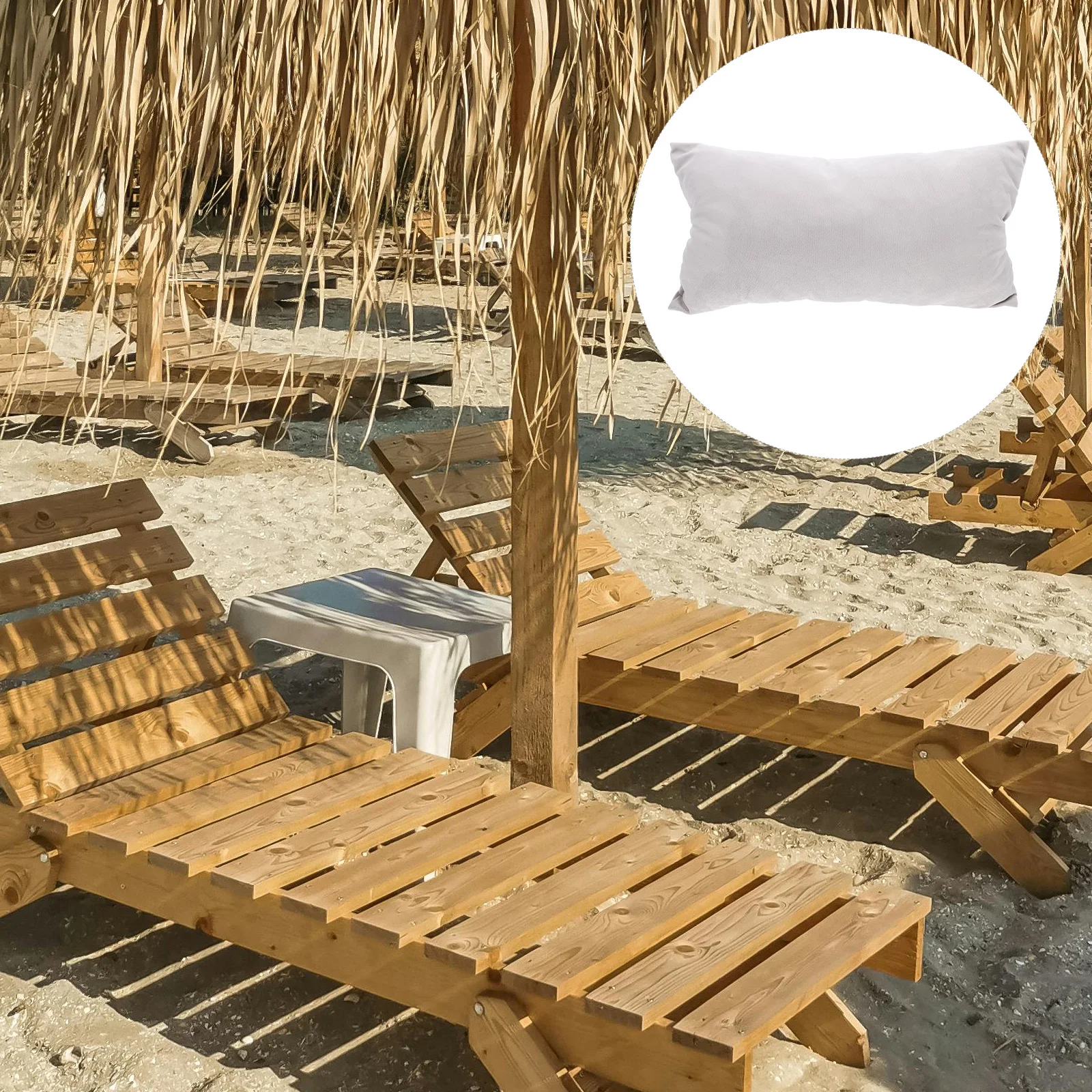

Folding Lounge Chair Head Pillow Outdoor Patio Beach Cushion Light Grey Travel Adjustable Strap Soft Fabric Resilient Comfort