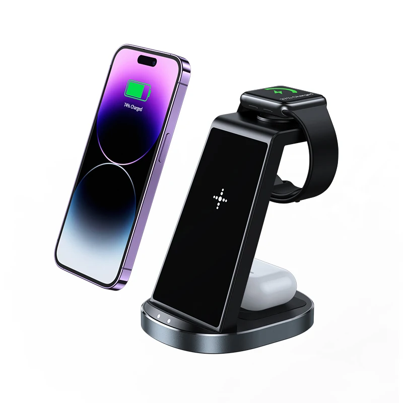 3 In 1 Wireless Charger: Portable 15W QI Fast Charging Mobile Phone Stand Holder