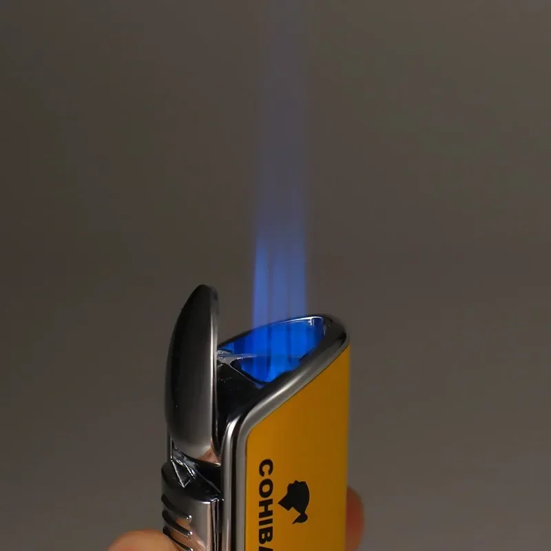 Cohiba Lighter Metal 3 Jet Blue Flame Turbine Torch Windproof Lighter Portable Igniter with Cigar Stamping Tool Men Gifts