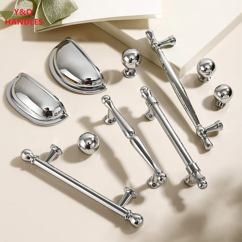 Handles Drawer Cabinet Furniture Kitchen Handles for Cabinet Knob Door Drawer Kitchen Knob French Style Zinc Alloy Silvery