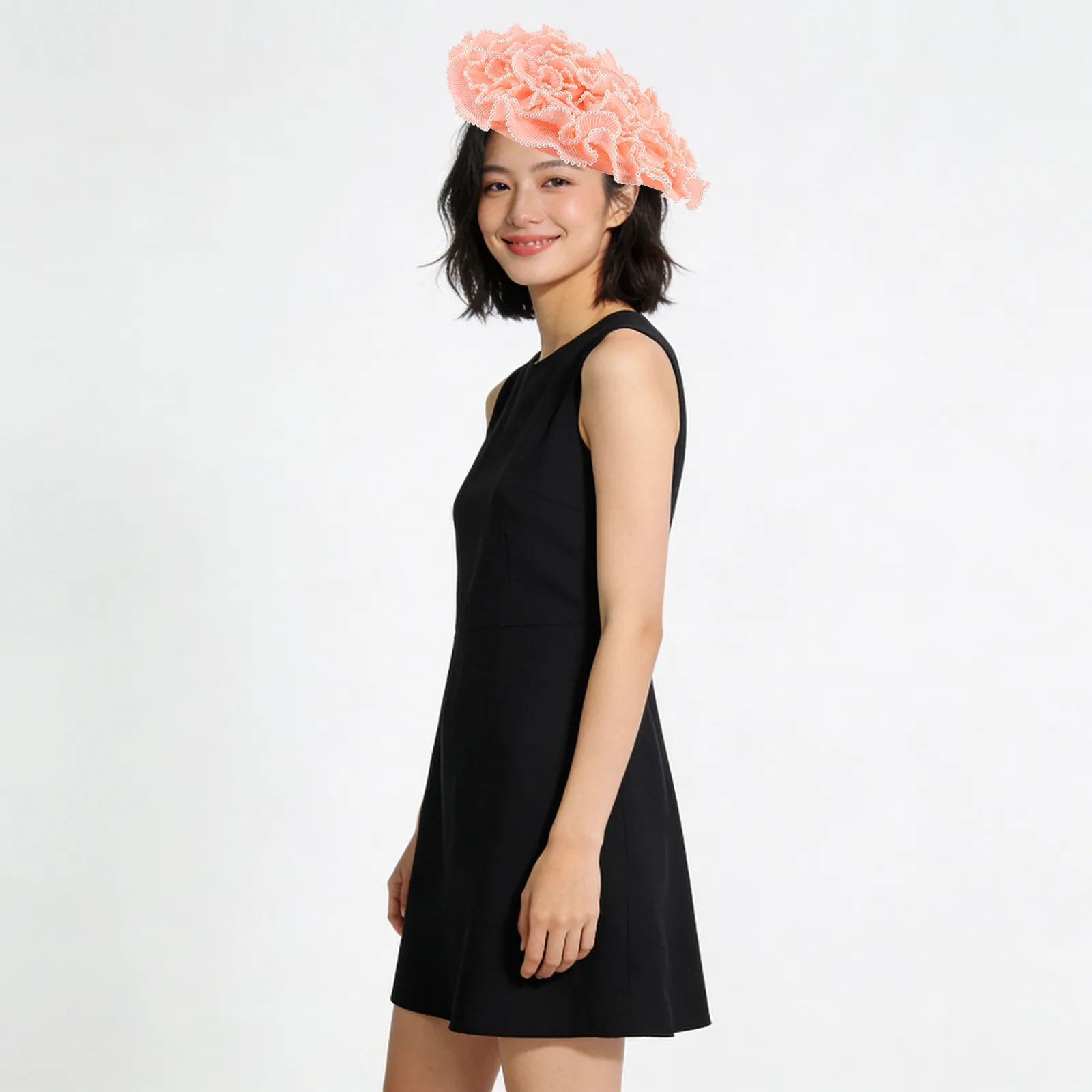 

Большая цветочная шляпка-фасцинатор для женщин, розовая, плиссированная, с жемчугом, волнистая, с цветочным узором, для чаепития, свадьбы, коктейль-вечера, церкви, косплея, костюмированных мероприятий