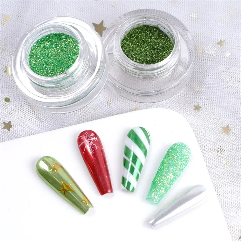 HNDO 6 Color Set Christmas Mirror Chrome Powder Nail Reflective Glitter for Nail Art Decoration Green Red Gold Pigment Dust
