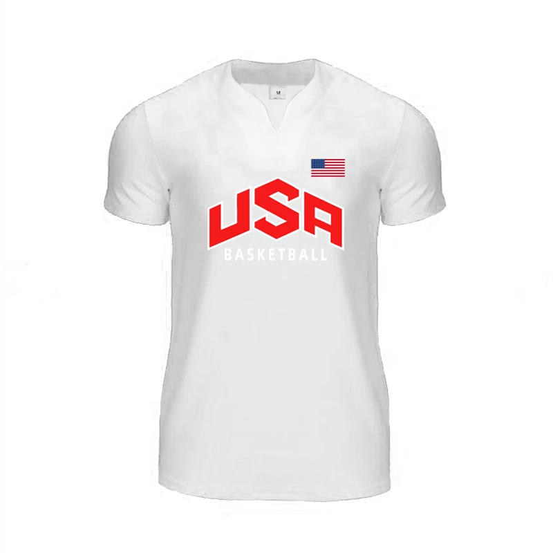 

Футболки для баскетбола с изображением США и флага США, мужские футболки для бодибилдинга, спортивные футболки с короткими рукавами, хлопковые топы с v-образным вырезом для фитнеса и тренажерного зала