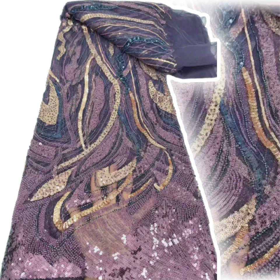 Tessuto di pizzo africano con paillettes di lusso in rilievo Francia Nigeria Tulle Abiti da festa Tessuti di pizzo da sposa da donna 5 metri Nuovo design 1410