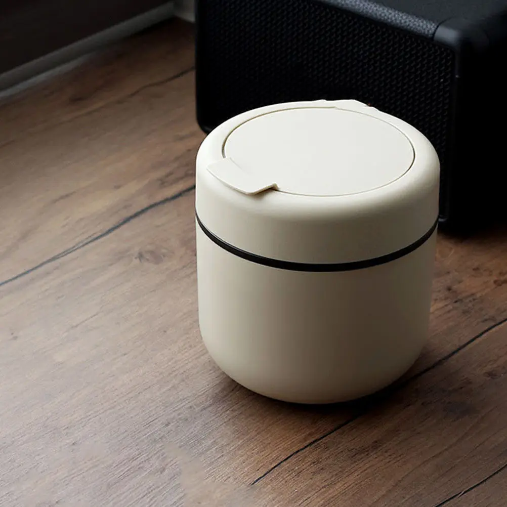 

Small Desktop Trash Can with Clamshell Lid Mini Plastic Garbage Bin Space Saving Waste Basket for Kitchen Bedroom Office Living