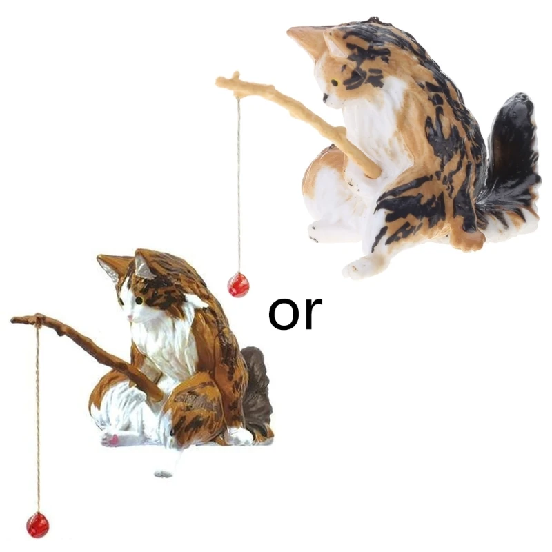 E8BD Fish Tank Landscaping Cartoon Fishing Cat Ornaments Aquarium Accessories Household Supplies Home Office Decorations